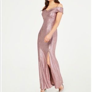 Night Way Cold Shoulder Foil Gown